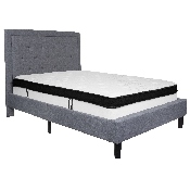Roxbury Full Size Tufted Upholstered Platform Bed in Light Gray Fabric with Memory Foam Mattress, SL-BMF-26-GG