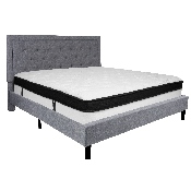 Roxbury King Size Tufted Upholstered Platform Bed in Light Gray Fabric with Memory Foam Mattress, SL-BMF-28-GG