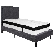 Roxbury Twin Size Tufted Upholstered Platform Bed in Dark Gray Fabric with Memory Foam Mattress, SL-BMF-29-GG