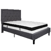 Roxbury Full Size Tufted Upholstered Platform Bed in Dark Gray Fabric with Memory Foam Mattress, SL-BMF-30-GG