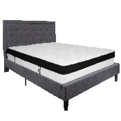 Roxbury Queen Size Tufted Upholstered Platform Bed in Dark Gray Fabric with Memory Foam Mattress, SL-BMF-31-GG