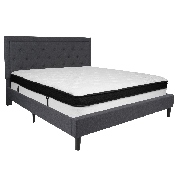 Roxbury King Size Tufted Upholstered Platform Bed in Dark Gray Fabric with Memory Foam Mattress, SL-BMF-32-GG