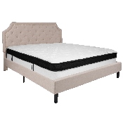 Brighton King Size Tufted Upholstered Platform Bed in Beige Fabric with Memory Foam Mattress, SL-BMF-4-GG