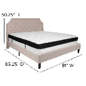 Brighton King Size Tufted Upholstered Platform Bed in Beige Fabric with Memory Foam Mattress, SL-BMF-4-GG