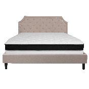 Brighton King Size Tufted Upholstered Platform Bed in Beige Fabric with Memory Foam Mattress, SL-BMF-4-GG