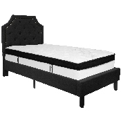 Brighton Twin Size Tufted Upholstered Platform Bed in Black Fabric with Memory Foam Mattress, SL-BMF-5-GG