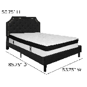 Brighton Queen Size Tufted Upholstered Platform Bed in Black Fabric with Memory Foam Mattress, SL-BMF-7-GG