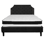 Brighton Queen Size Tufted Upholstered Platform Bed in Black Fabric with Memory Foam Mattress, SL-BMF-7-GG
