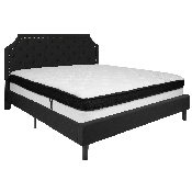 Brighton King Size Tufted Upholstered Platform Bed in Black Fabric with Memory Foam Mattress, SL-BMF-8-GG