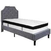 Brighton Twin Size Tufted Upholstered Platform Bed in Light Gray Fabric with Memory Foam Mattress, SL-BMF-9-GG