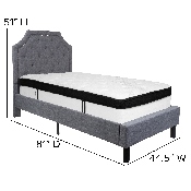Brighton Twin Size Tufted Upholstered Platform Bed in Light Gray Fabric with Memory Foam Mattress, SL-BMF-9-GG