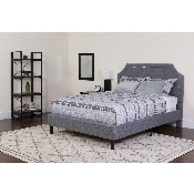 Brighton Twin Size Tufted Upholstered Platform Bed in Light Gray Fabric with Memory Foam Mattress, SL-BMF-9-GG