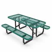Mantilla 6' Rectangular Outdoor Picnic Table with Commercial Heavy Gauge Green Expanded Metal Mesh Top and Seats and Black Steel Frame, SLF-EML-72-GN-GG