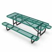 Mantilla 8' Rectangular Outdoor Picnic Table with Commercial Heavy Gauge Green Expanded Metal Mesh Top and Seats and Black Steel Frame, SLF-EML-96-GN-GG