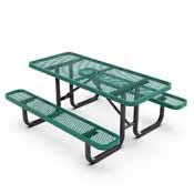 Mantilla 6' Rectangular Outdoor Picnic Table with Commercial Heavy Gauge Green Expanded Metal Mesh Top and Seats and Black Steel Frame with Anchors, SLF-EML72-H48L-GN-GG