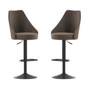 Chrishelle Set of 2 Commercial Adjustable Height Barstools with LeatherSoft Upholstered Tufted Seats and Pedestal Base with Footring, Brown, SY-802-BR-GG