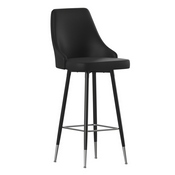Shelly Set of 2 Commercial LeatherSoft Bar Height Stools with Solid Black Metal Frames and Chrome Accented Feet and Footrests, Black, SY-807-30-BK-GG