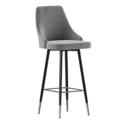 Shelly Set of 2 Commercial LeatherSoft Bar Height Stools with Solid Black Metal Frames and Chrome Accented Feet and Footrests, Gray, SY-807-30-GY-GG