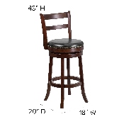30'' High Cappuccino Wood Barstool with Single Slat Ladder Back and Black LeatherSoft Swivel Seat, TA-16029-CA-GG