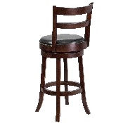 30'' High Cappuccino Wood Barstool with Single Slat Ladder Back and Black LeatherSoft Swivel Seat, TA-16029-CA-GG