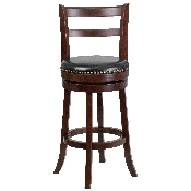 30'' High Cappuccino Wood Barstool with Single Slat Ladder Back and Black LeatherSoft Swivel Seat, TA-16029-CA-GG