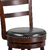 30'' High Cappuccino Wood Barstool with Single Slat Ladder Back and Black LeatherSoft Swivel Seat, TA-16029-CA-GG