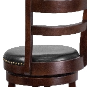 30'' High Cappuccino Wood Barstool with Single Slat Ladder Back and Black LeatherSoft Swivel Seat, TA-16029-CA-GG
