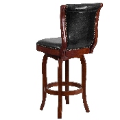 30'' High Cherry Wood Barstool with Button Tufted Back and Black LeatherSoft Swivel Seat, TA-240130-CHY-GG