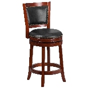 26'' High Dark Cherry Wood Counter Height Stool with Open Panel Back and Walnut LeatherSoft Swivel Seat, TA-355526-DC-CTR-GG