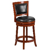 26'' High Light Cherry Wood Counter Height Stool with Open Panel Back and Black LeatherSoft Swivel Seat, TA-355526-LC-CTR-GG