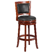 30'' High Dark Cherry Wood Barstool with Open Panel Back and Walnut LeatherSoft Swivel Seat, TA-355530-DC-GG