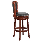 30'' High Dark Cherry Wood Barstool with Open Panel Back and Walnut LeatherSoft Swivel Seat, TA-355530-DC-GG