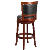 30'' High Dark Cherry Wood Barstool with Open Panel Back and Walnut LeatherSoft Swivel Seat, TA-355530-DC-GG