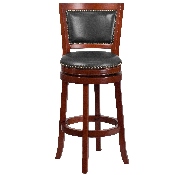 30'' High Dark Cherry Wood Barstool with Open Panel Back and Walnut LeatherSoft Swivel Seat, TA-355530-DC-GG