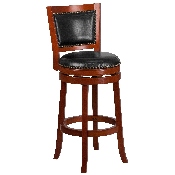 30'' High Light Cherry Wood Barstool with Open Panel Back and Black LeatherSoft Swivel Seat, TA-355530-LC-GG