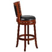 30'' High Light Cherry Wood Barstool with Open Panel Back and Black LeatherSoft Swivel Seat, TA-355530-LC-GG