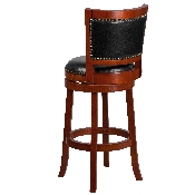 30'' High Light Cherry Wood Barstool with Open Panel Back and Black LeatherSoft Swivel Seat, TA-355530-LC-GG