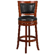 30'' High Light Cherry Wood Barstool with Open Panel Back and Black LeatherSoft Swivel Seat, TA-355530-LC-GG