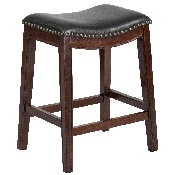 26'' High Backless Cappuccino Wood Counter Height Stool with Black LeatherSoft Saddle Seat, TA-411026-CA-GG