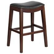 30'' High Backless Cappuccino Wood Barstool with Black LeatherSoft Saddle Seat, TA-411030-CA-GG