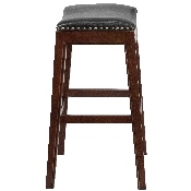 30'' High Backless Cappuccino Wood Barstool with Black LeatherSoft Saddle Seat, TA-411030-CA-GG