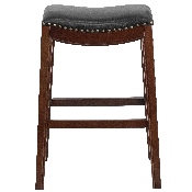 30'' High Backless Cappuccino Wood Barstool with Black LeatherSoft Saddle Seat, TA-411030-CA-GG