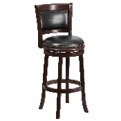 29'' High Cappuccino Wood Barstool with Panel Back and Black LeatherSoft Swivel Seat, TA-61029-CA-GG