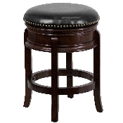24'' High Backless Cappuccino Wood Counter Height Stool with Carved Apron and Black LeatherSoft Swivel Seat, TA-68824-CA-CTR-GG
