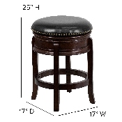 24'' High Backless Cappuccino Wood Counter Height Stool with Carved Apron and Black LeatherSoft Swivel Seat, TA-68824-CA-CTR-GG