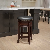 24'' High Backless Cappuccino Wood Counter Height Stool with Carved Apron and Black LeatherSoft Swivel Seat, TA-68824-CA-CTR-GG