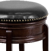 24'' High Backless Cappuccino Wood Counter Height Stool with Carved Apron and Black LeatherSoft Swivel Seat, TA-68824-CA-CTR-GG