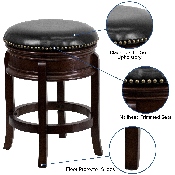 24'' High Backless Cappuccino Wood Counter Height Stool with Carved Apron and Black LeatherSoft Swivel Seat, TA-68824-CA-CTR-GG