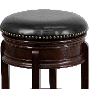24'' High Backless Cappuccino Wood Counter Height Stool with Carved Apron and Black LeatherSoft Swivel Seat, TA-68824-CA-CTR-GG