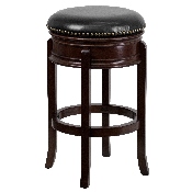 29'' High Backless Cappuccino Wood Barstool with Carved Apron and Black LeatherSoft Swivel Seat, TA-68829-CA-GG